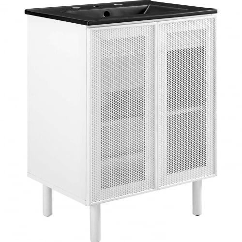 Calla 24" Bathroom Vanity in Black Ceramic, White Finish & White Perforated Metal