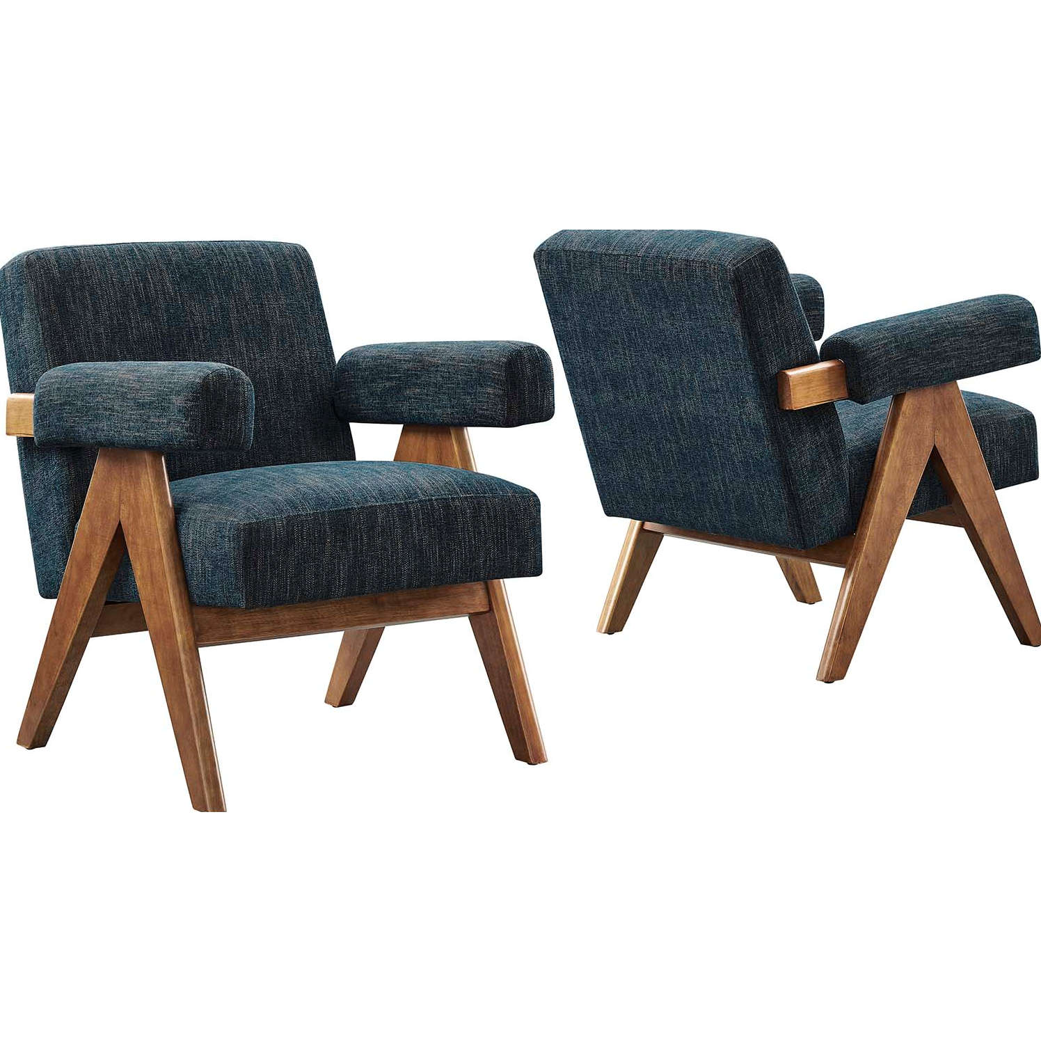 Lyra Accent Arm Chair in Azure Fabric & Wood (Set of 2)