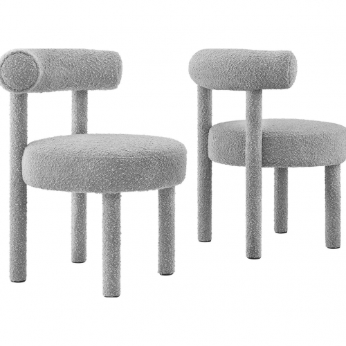 Toulouse Dining Chair in Light Gray Boucle Fabric (Set of 2)