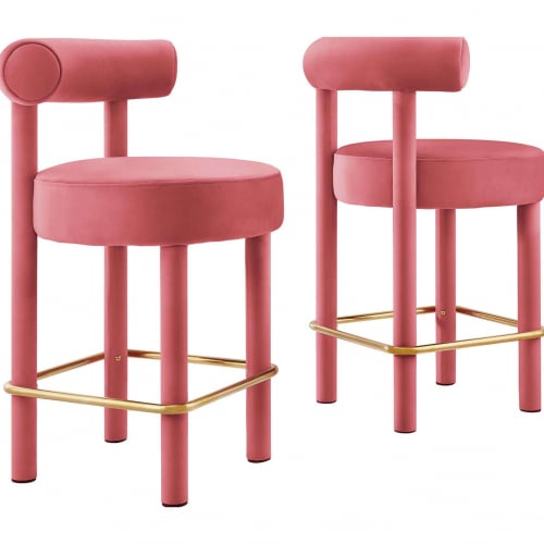 Toulouse Counter Stool in Blossom Pink Performance Velvet & Gold Metal (Set of 2)