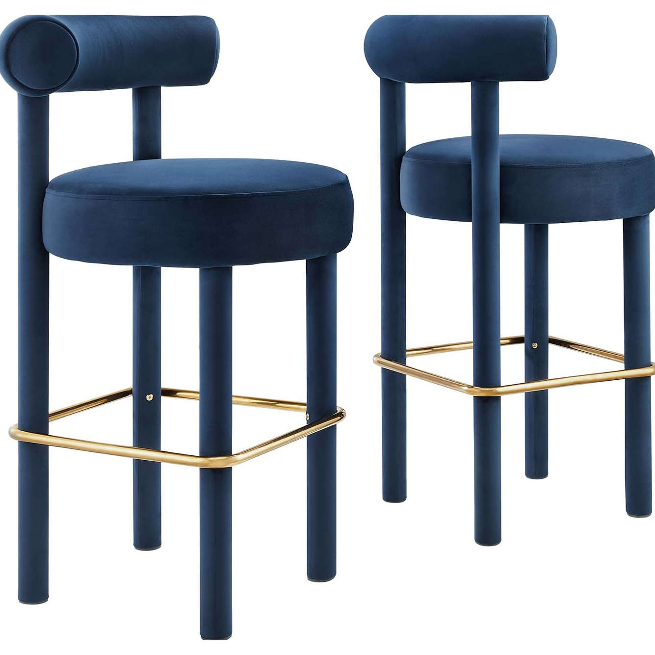 Toulouse Bar Stool in Midnight Blue Performance Velvet & Gold Metal (Set of 2)