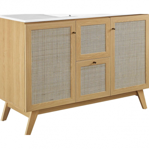 Soma 48" Single Sink Bathroom Vanity in Oak, Rattan & White Ceramic