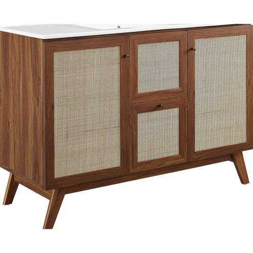 Soma 48" Single Sink Bathroom Vanity in Walnut, Rattan & White Ceramic