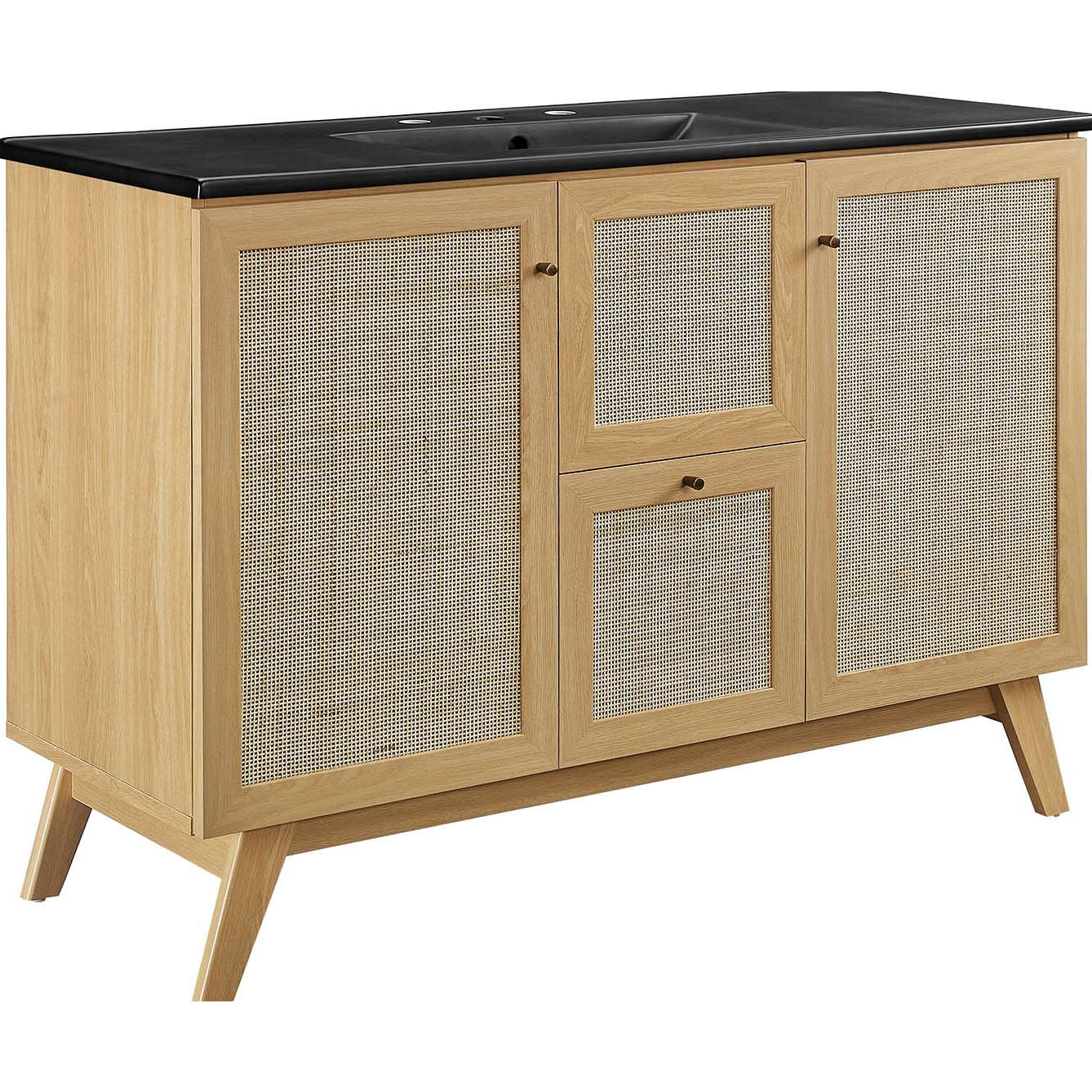 Soma 48" Single Sink Bathroom Vanity in Oak, Rattan & Black Ceramic