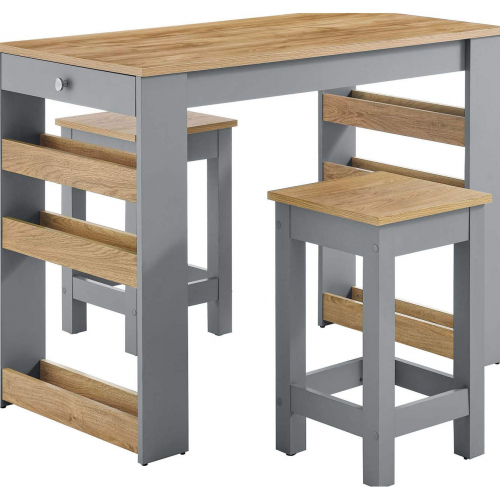 Galley 3 Piece Kitchen Island & Stool Set in Gray & Oak Finish