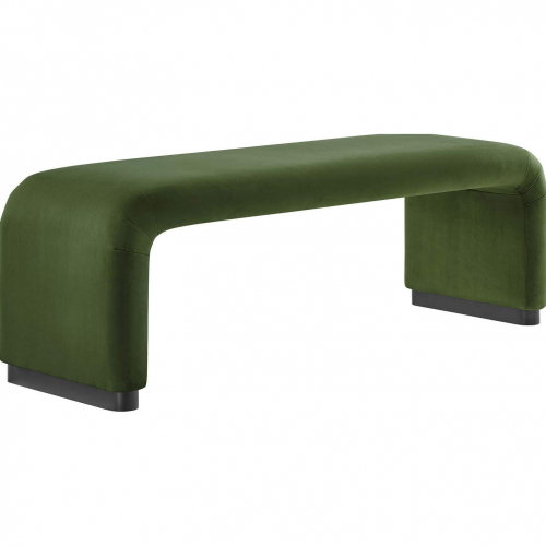 Koda Waterfall Long Bench in Moss Green Performance Velvet & Black Wood