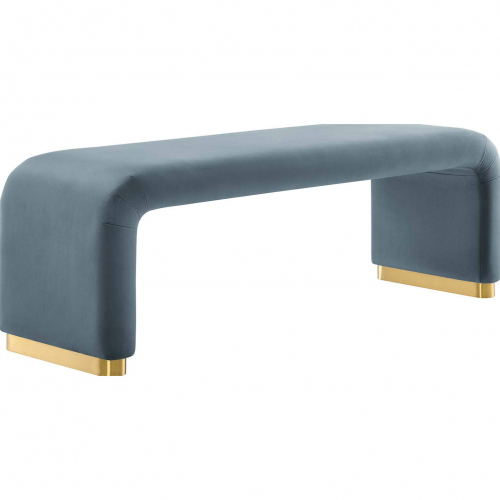 Koda Waterfall Long Bench in Cadet Blue Performance Velvet & Brass