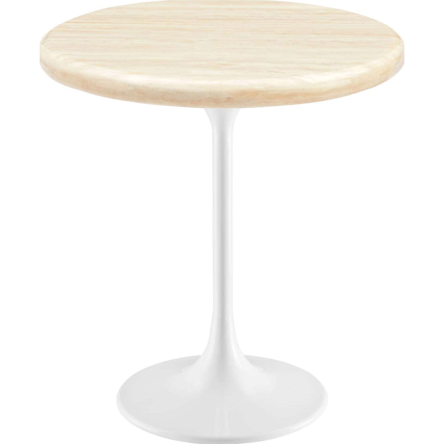 Lippa 20" Round Side Table in White Metal & Faux Travertine