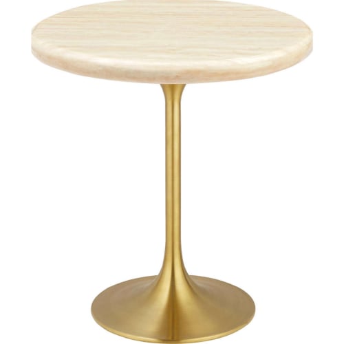 Lippa 20" Round Side Table in Gold Metal & Faux Travertine