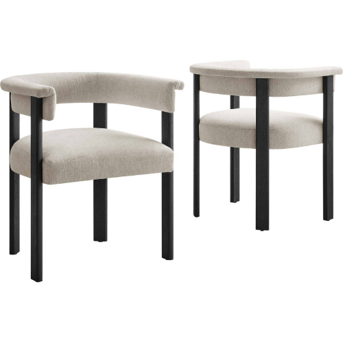 Imogen Barrel Dining Chair in Heathered Ivory Fabric & Black Wood (Set of 2)