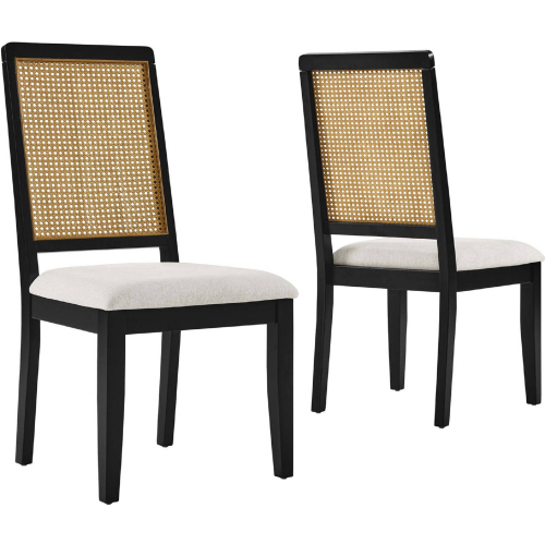 Arlo Dining Chair in Black Wood, PE Rattan & Ivory Fabric (Set of 2)