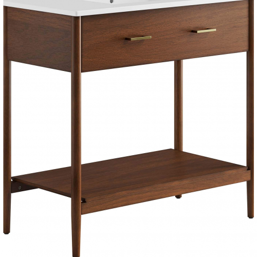 Zaire 36" Bathroom Vanity in White Ceramic & Walnut Finish Wood