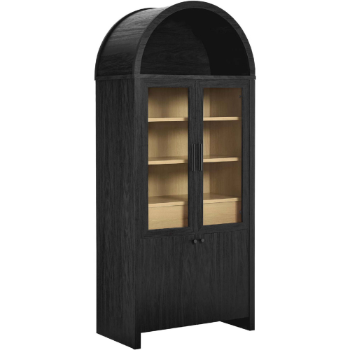 Evie Arched Tall Display Cabinet in Black, Oak Finish & Glass