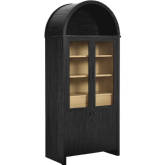 Evie Arched Tall Display Cabinet in Black, Oak Finish & Glass