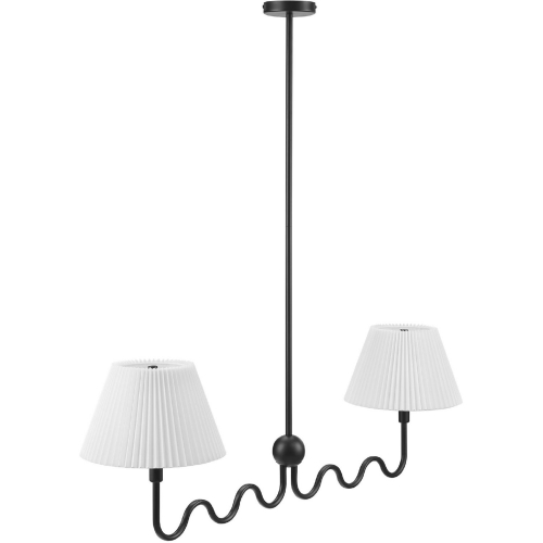 Wave Squiggle 2 Arm Ceiling Pendant Light in Black Metal & White Fabric