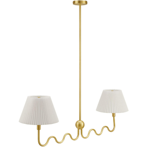 Wave Squiggle 2 Arm Ceiling Pendant Light in Brass Metal & White Fabric