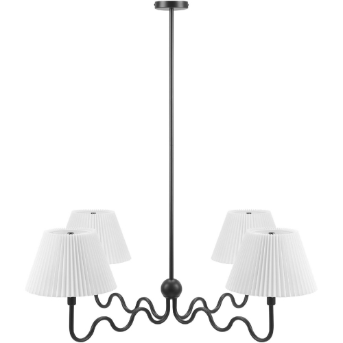 Wave Squiggle 4 Arm Ceiling Pendant Light in Black Metal & White Fabric