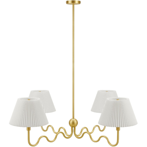 Wave Squiggle 4 Arm Ceiling Pendant Light in Brass Metal & White Fabric