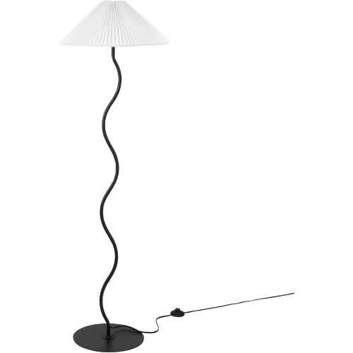 Wave Squiggle Floor Lamp in Black Metal & White Fabric