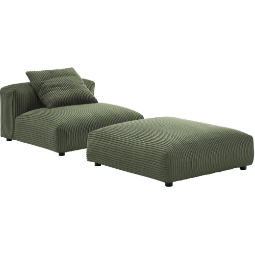 Solace Modular Armless Chair and Ottoman Set in Fern Green Corduroy