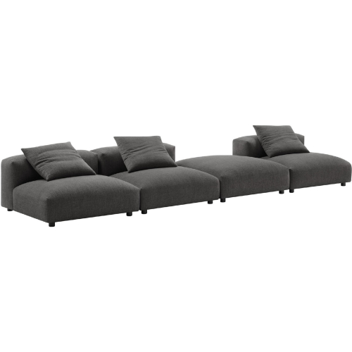 Solace 4 Piece Modular Sectional Sofa in Charcoal Gray Fabric