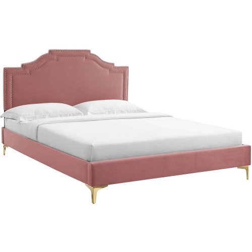 Adelaide Queen Platform Bed in Dusty Rose Performance Velvet