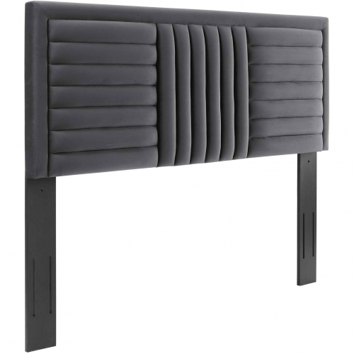 Believe Twin Headboard in Channel Tufted Charcoal Gray Velvet