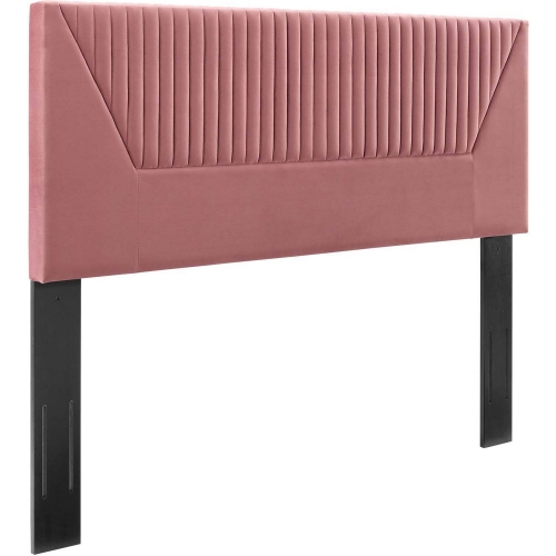 Patience King CA King Headboard in Channel Tufted Dusty Rose Velvet