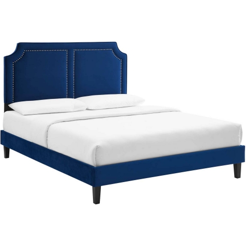 Novi Full Bed in Navy Blue Performance Velvet w/ Nailhead