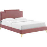 Liva Queen Bed in Dusty Rose Performance Velvet