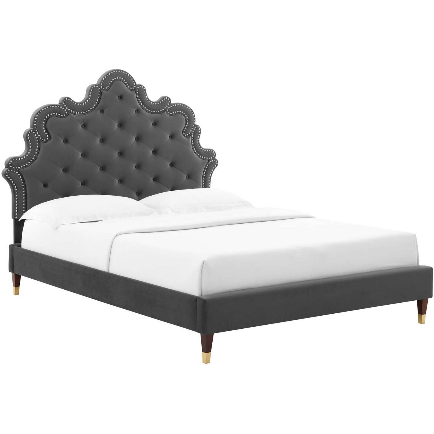 Modway MOD-6837-CHA Sasha King Bed in Tufted Charcoal Gray