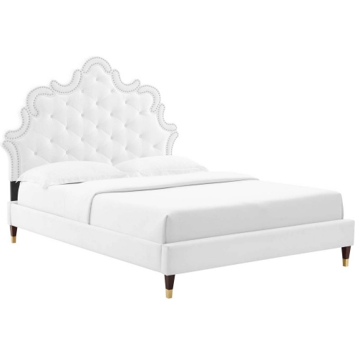 Sasha King Bed in Tufted White Velvet & Wood