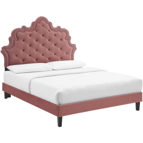 Sasha King Bed in Tufted Dusty Rose Velvet & Black