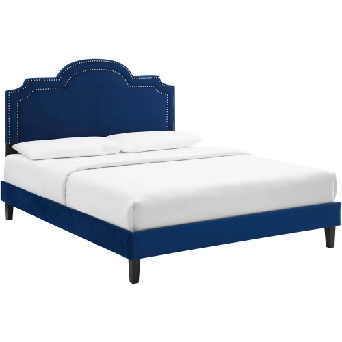 Aviana King Bed in Navy Blue Performance Velvet & Black