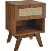 Soma 1 Drawer Nightstand in Walnut Finish & Rattan