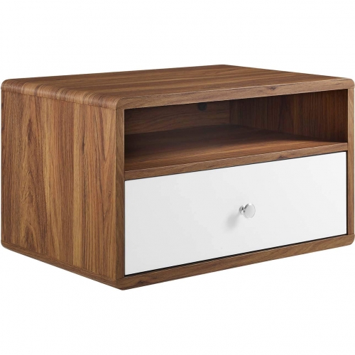 Transmit Wall Mount Nightstand in Walnut Finish & White