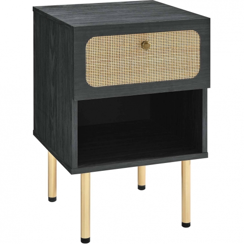 Chaucer Nightstand in Black & Rattan