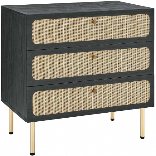 Chaucer 3 Drawer Chest in Black & Rattan