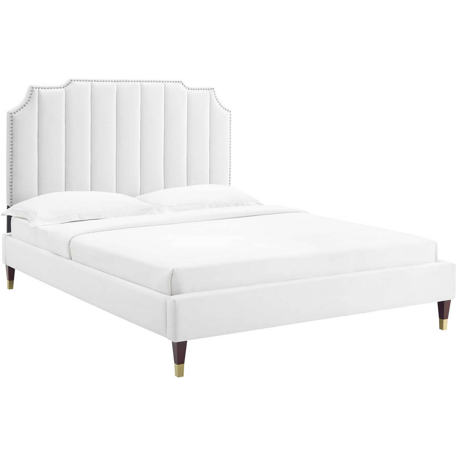 Modway MOD-7074-WHI Colette King Platform Bed in Channel Tufted White ...