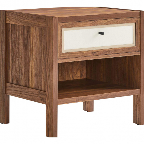 Capri Nightstand in Walnut Wood Grain Laminate & Linen