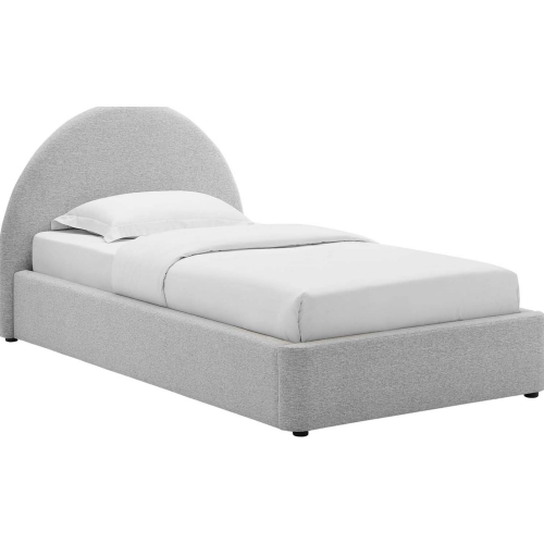 Resort Arched Round Twin Platform Bed in Light Gray Heathered Weave Fabric