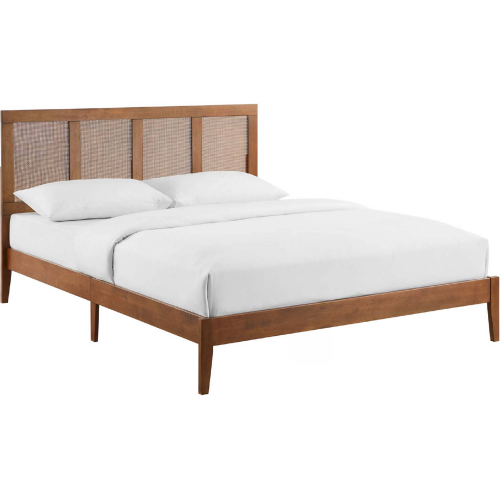 Sirocco King Platform Bed in Walnut Brown Finish Rattan & Wood