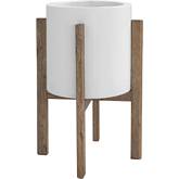 Everest Round Outdoor Planter in Ivory Concrete & Wood