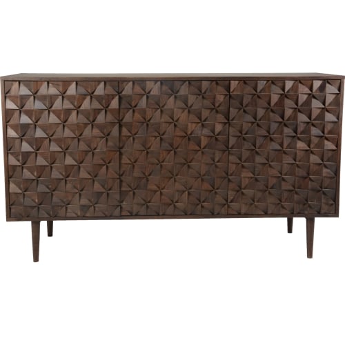 Pablo 3 Door Sideboard in Dark Brown Sheesham Wood w/ Decorative Front