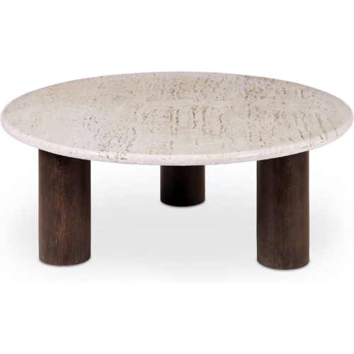 Landon Coffee Table in Beige Travertine & Dark Wood