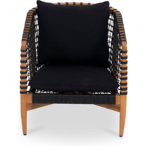 Kuna Outdoor Accent Lounge Chair in Black Loom Weave & Teak Wood