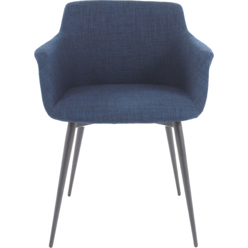 Ronda Dining Arm Chair in Blue Fabric on Steel Legs (Set of 2)