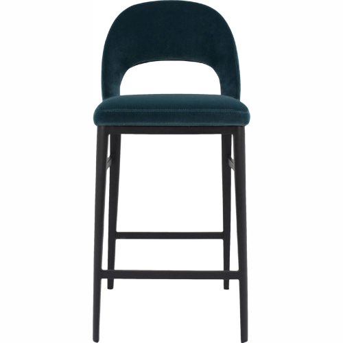 Roger Counter Stool in Blue Velvet on Steel Legs