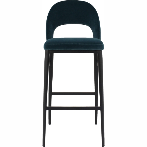 Roger Bar Stool in Blue Velvet on Steel Legs