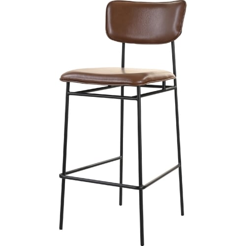 Sailor Bar Stool in Dark Brown Top Grain Leather & Black Iron